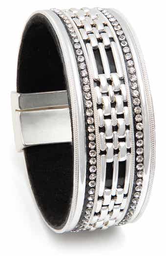 Faux Pearled Cutout Waved Cuff Bracelet