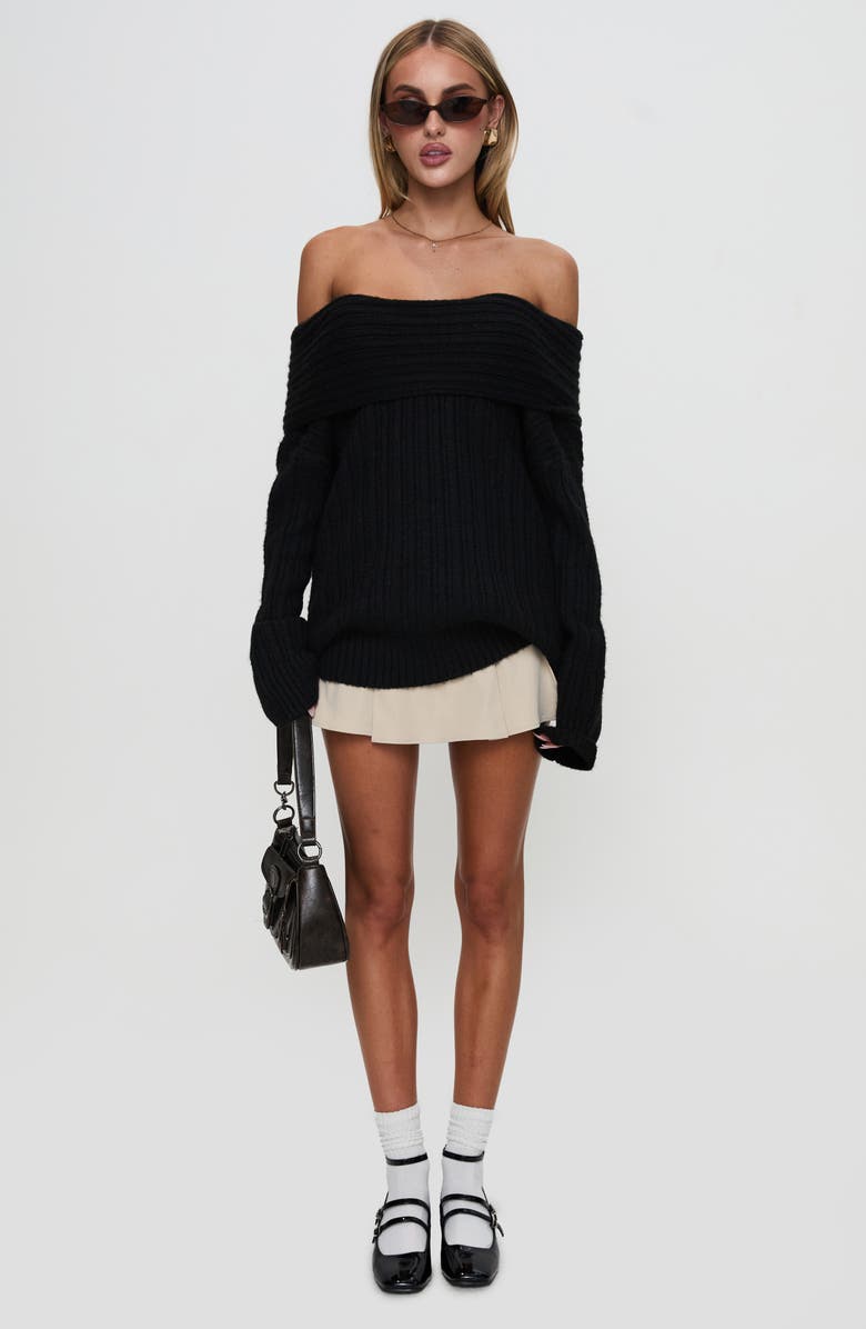 Princess Polly Snowie Off the Shoulder Sweater, Alternate, color, Black