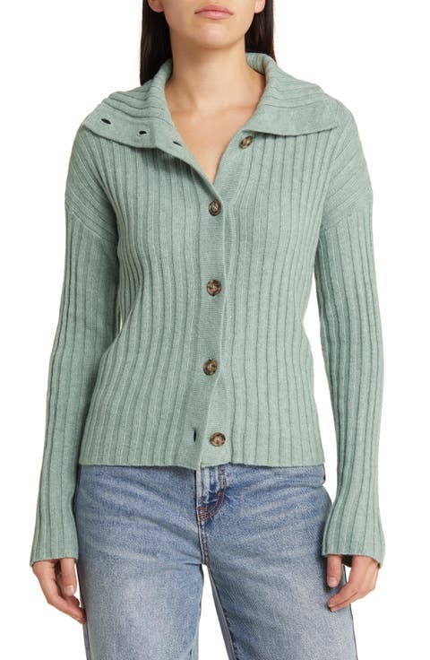 Wool Blend Oversize Collar Cardigan