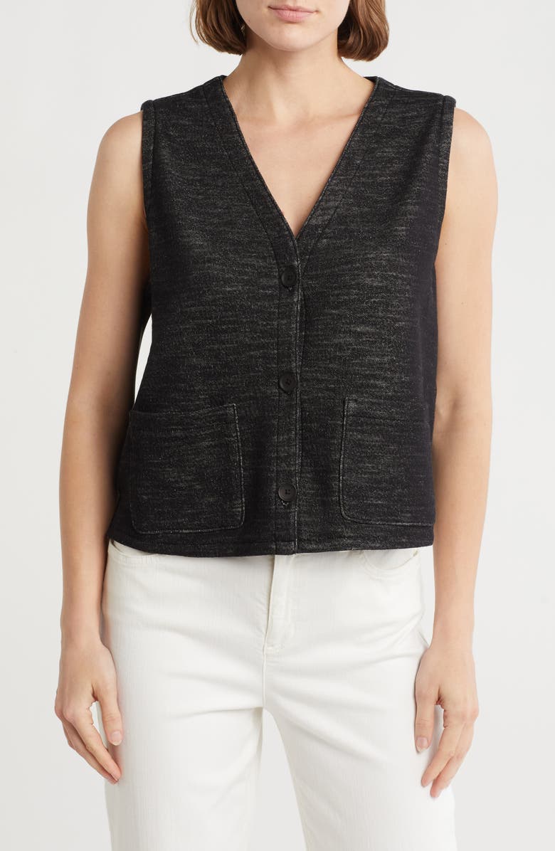 Eileen Fisher V-Neck Organic Cotton Blend Vest, Main, color, Black