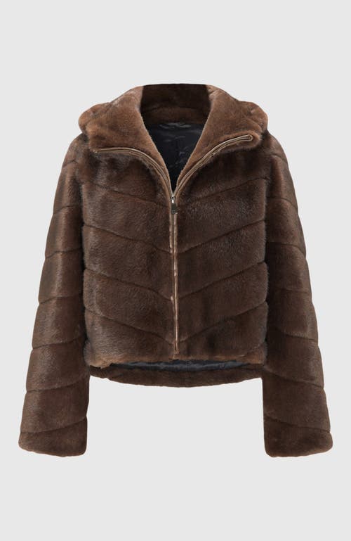Lyla Grant Fur-free Mink (faux Fur) Hooded Jacket In Brown