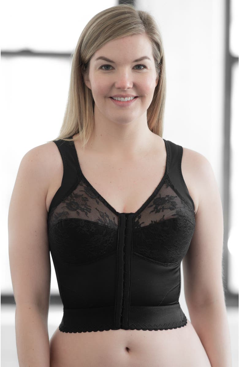 Cortland Intimates a Division of Rago Front Closure Back Support Long Line Bra, Alternate, color, Black