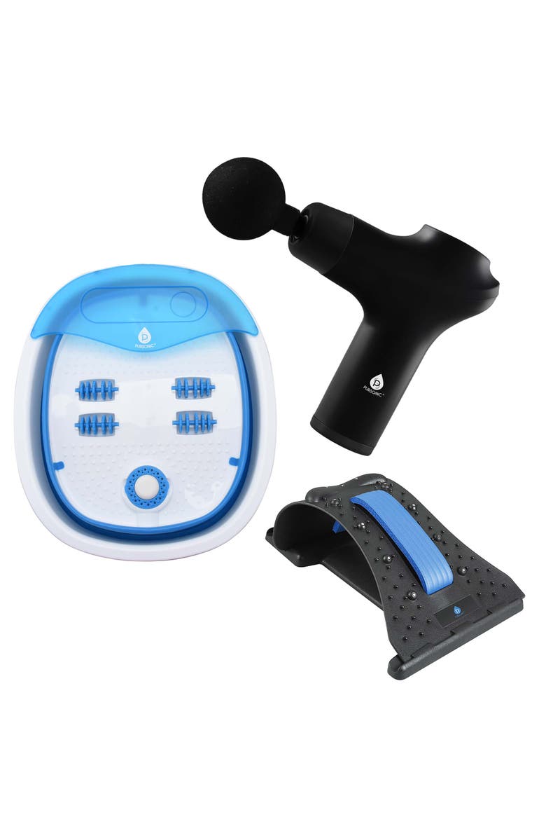 PURSONIC Head-to-Toe Relaxation Bundle Massage Gun, Neck & Shoulder Stretcher, Foot Massager, Main, color, Multicolor
