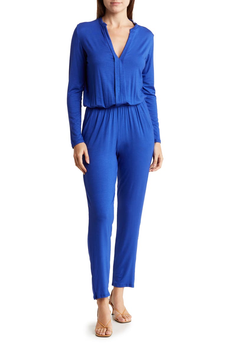 Split Neck Straight Leg Jumpsuit, Main, color, ROYAL BLUE