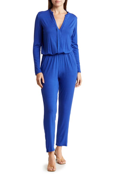 Split Neck Straight Leg Jumpsuit