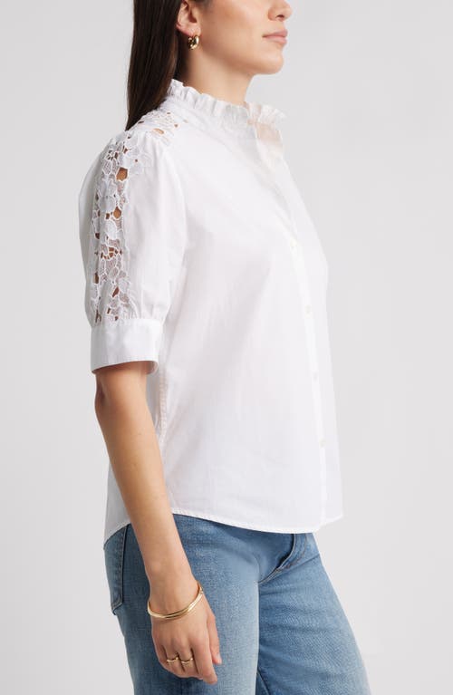 Caslonr Caslon(r) Ruffle Lace Appliqué Cotton Top In White