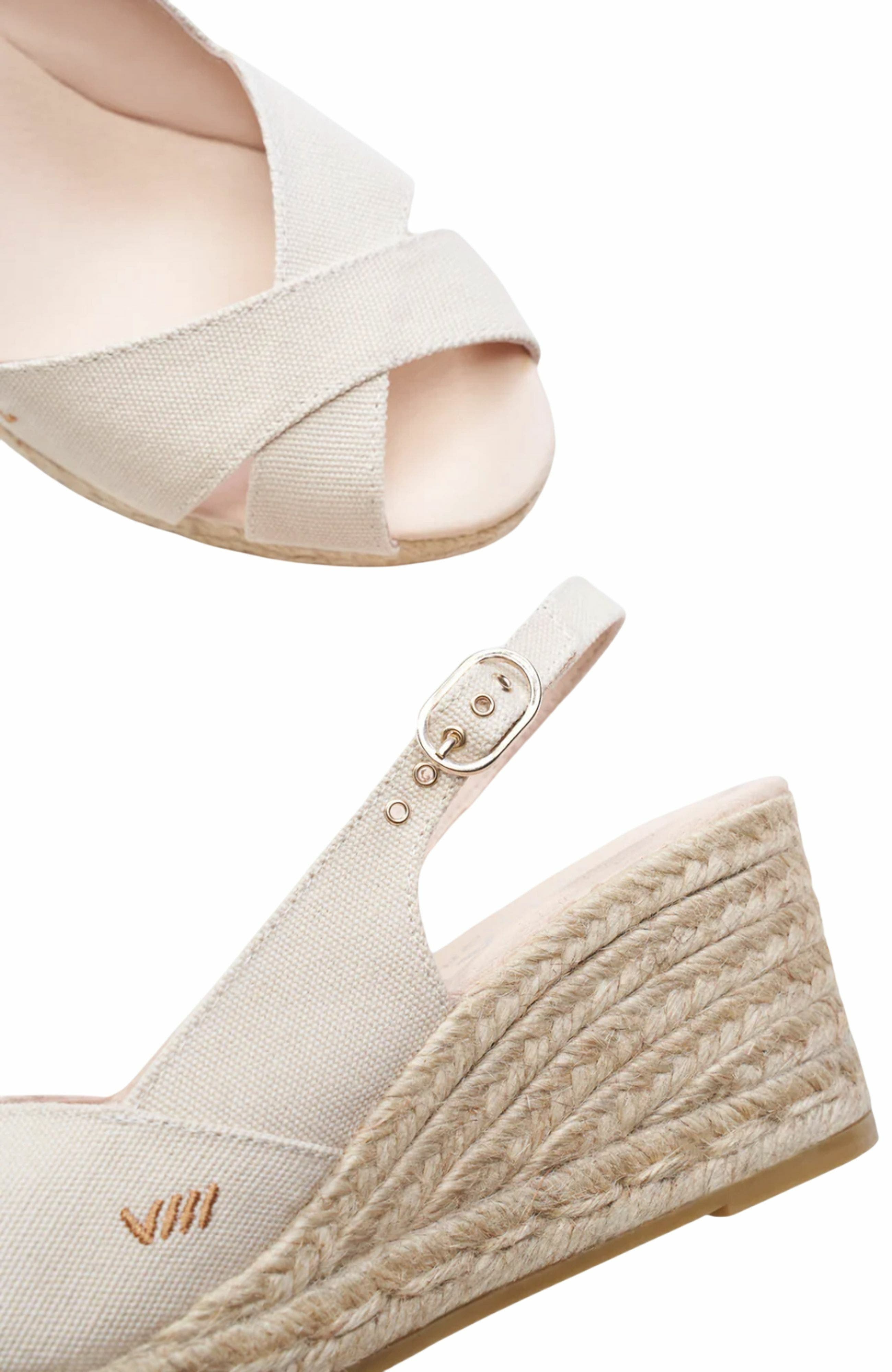 Llansa Premium Fabrics Canvas Espadrille Sandal Wedges, Alternate, color, Beige
