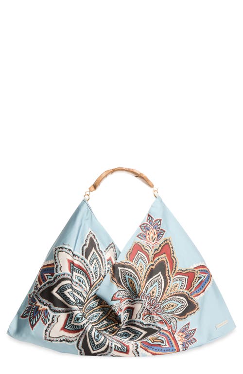 FARM Rio Large Satin Scarf Hobo Bag in Stained Glass Beauty Soft Blue at Nordstrom