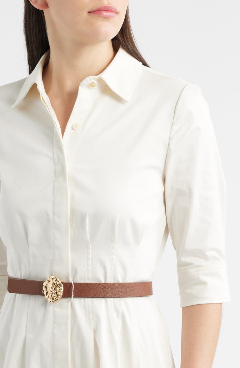 Anne Klein Elbow Sleeve Stretch Cotton Shirtdress, Alternate, color, White Dove