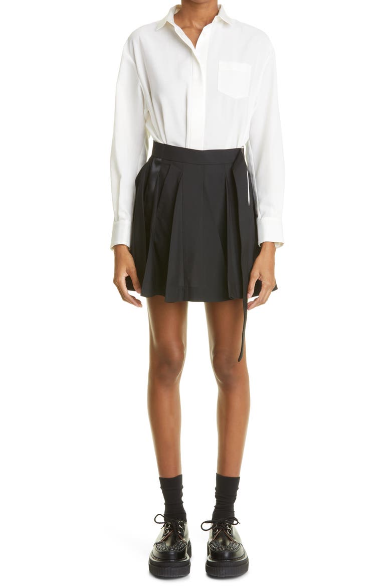 Long Sleeve Belted Shirtdress, Main, color, OFF WHITE BLACK