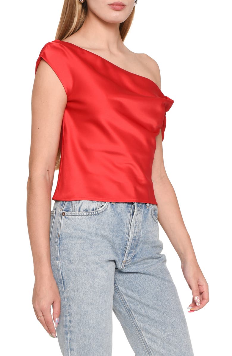 WAYF Twist One-Shoulder Satin Blouse, Alternate, color, Red
