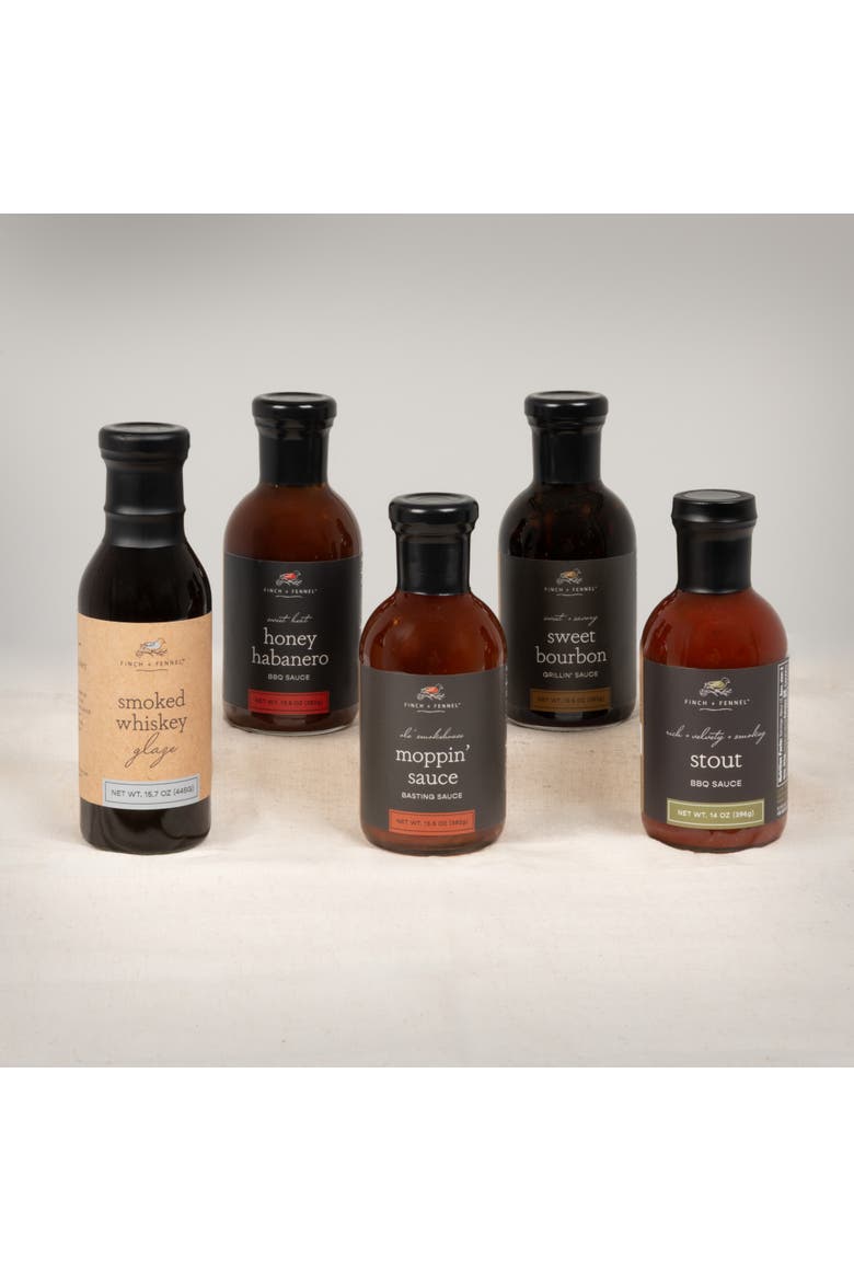 5-Piece BBQ Sauce Sampler Pack Gift Box, Main, color, Brown