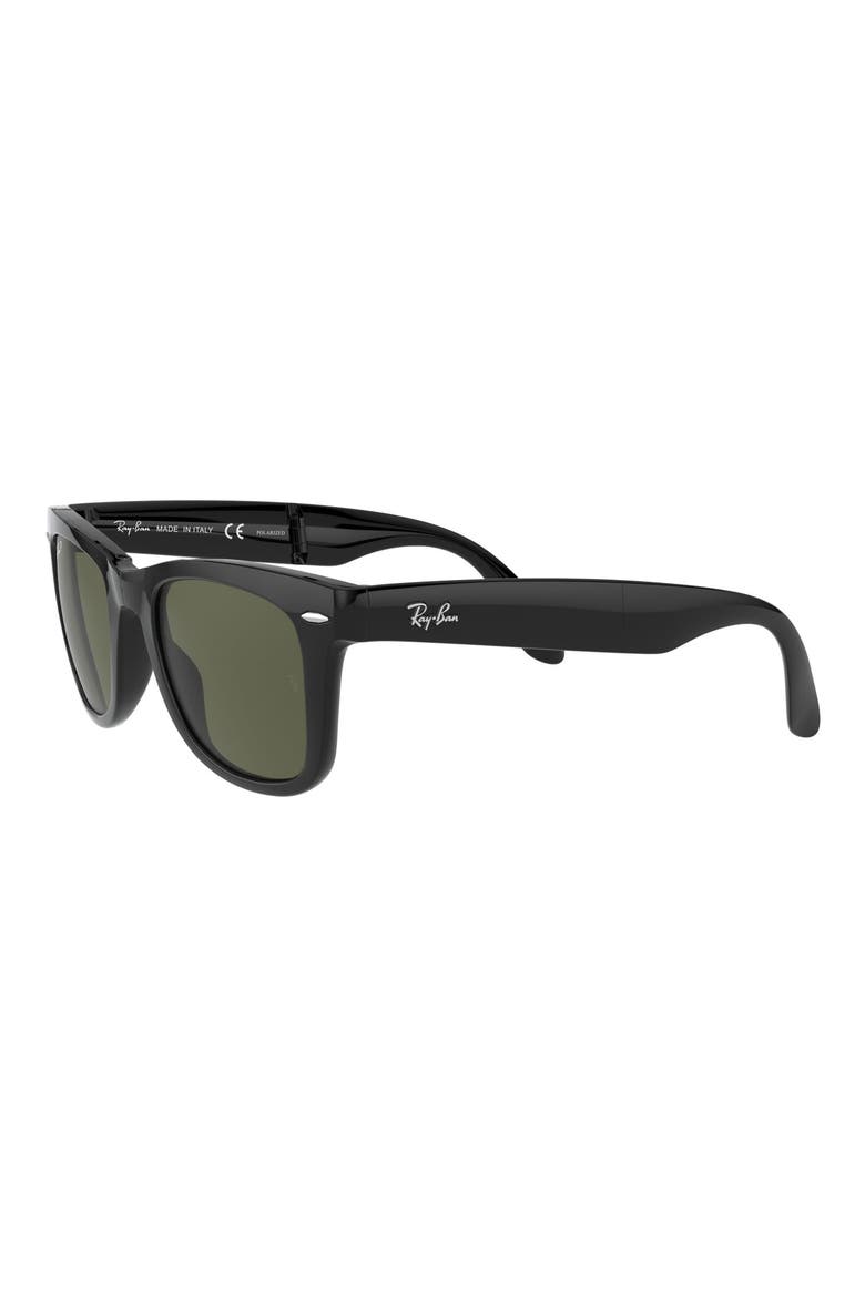 Wayfarer 50mm Polarized Folding Sunglasses, Alternate, color, BLACK/ GREEN SOLID