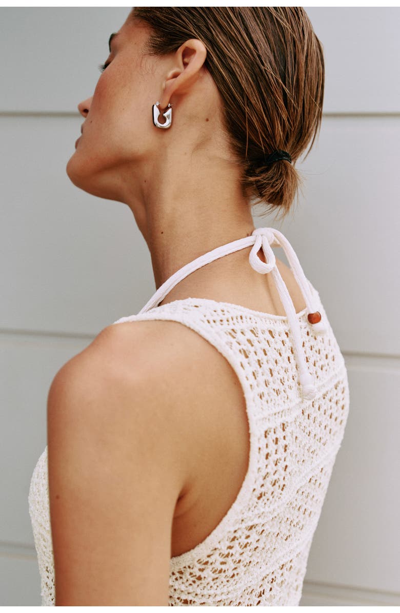 H&M Hole-knit Beach Dress, Alternate, color, Cream