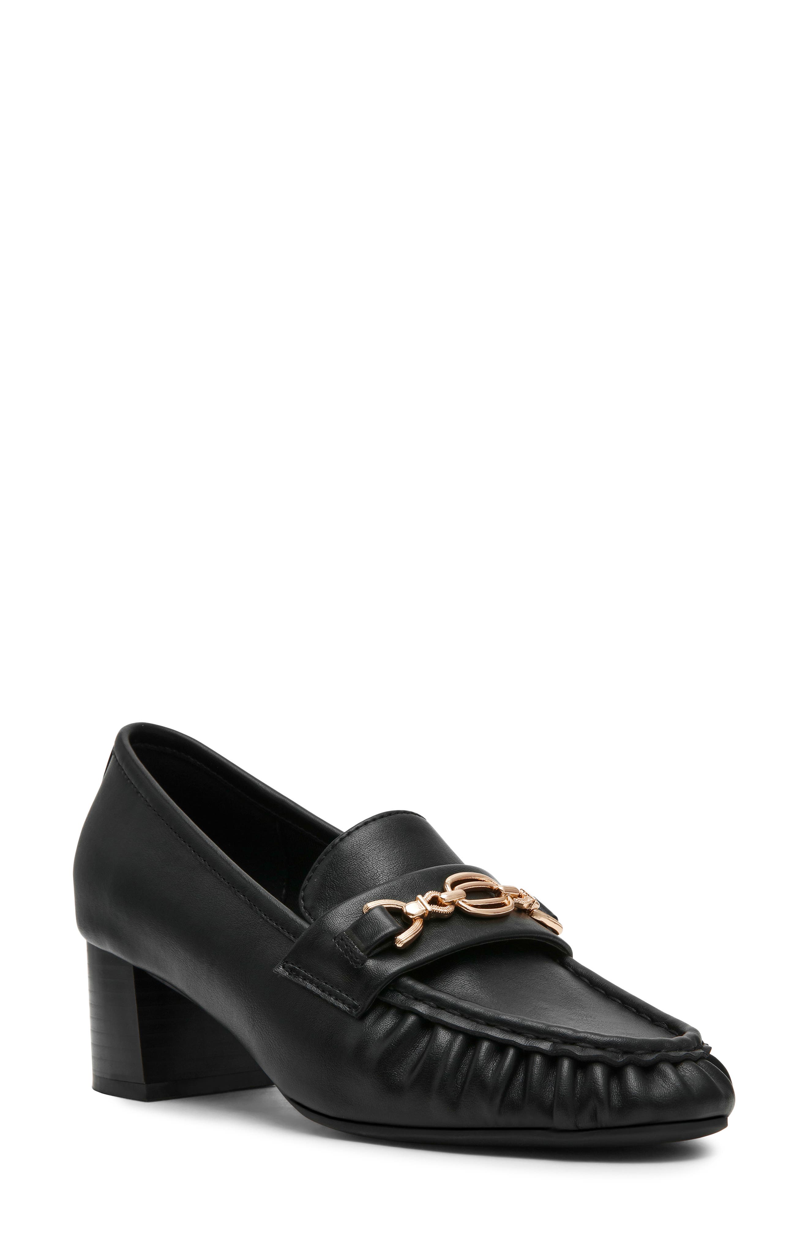 Akkarin Faux Leather Loafer Pump, Main, color, BLACK SMOOTH
