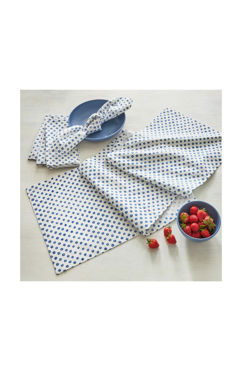tag Daisy Artisan Block Cotton Table Runner Machine Washable, Main, color, Blue