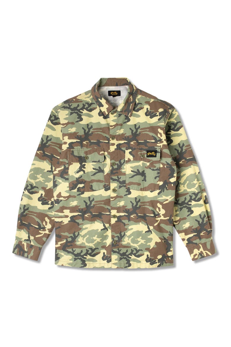 Woodland Camo Cotton Ripstop Button-Up Shirt, Main, color, WOODLAND DPM RIPSTOP