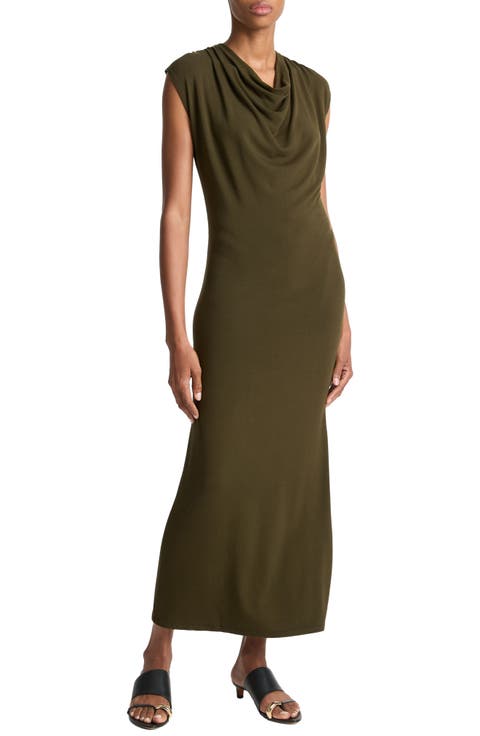 Cowl Neck Cap Sleeve Maxi Dress