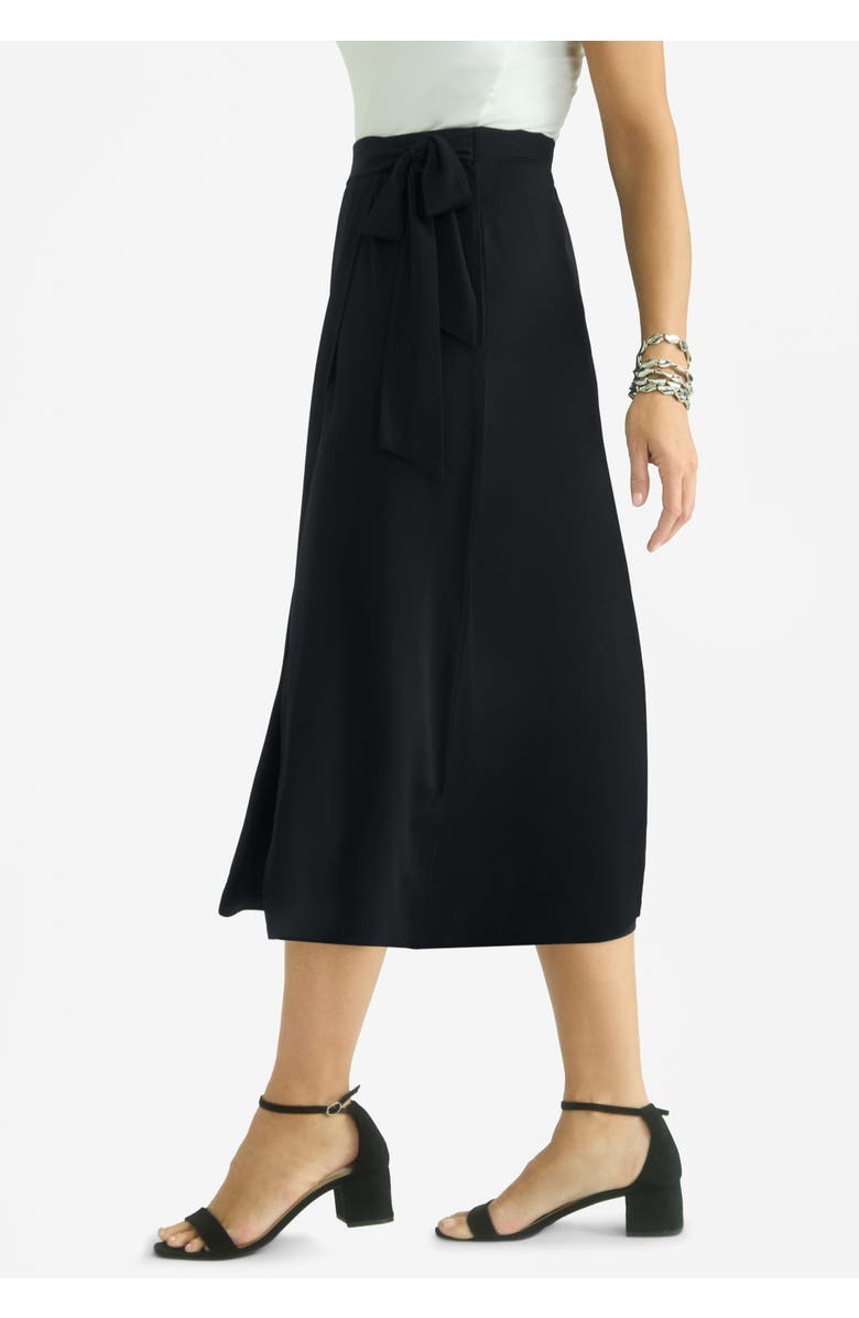 Jessica London Faux Wrap Midi Skirt, Alternate, color, Black