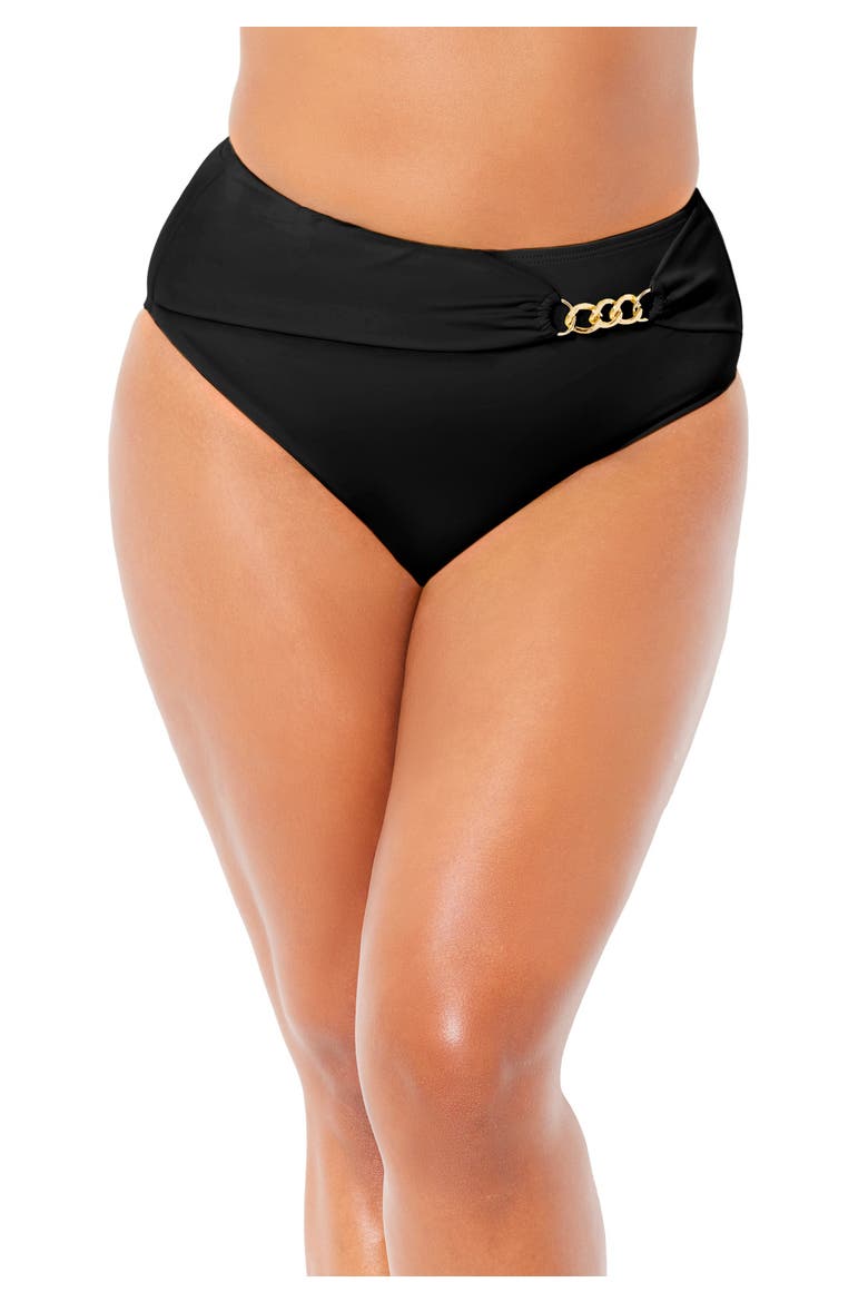 High Waist Chain Accent Tummy Control Swim Brief, Main, color, Black