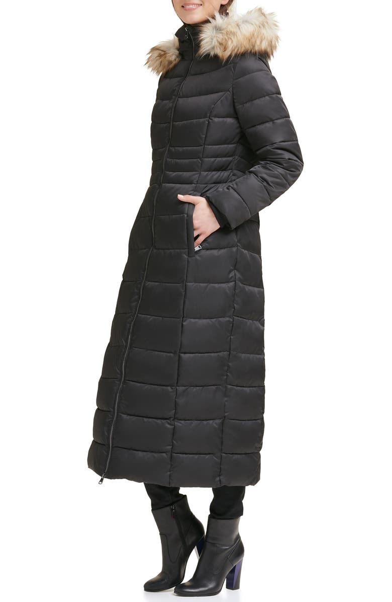 Kenneth Cole Faux Fur Hood Zip Front Puffer Jacket, Alternate, color, Black