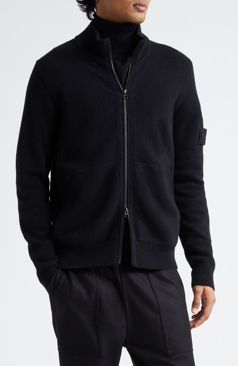 Stone Island Compass Logo Virgin Wool Zip Cardigan, Main, color, 