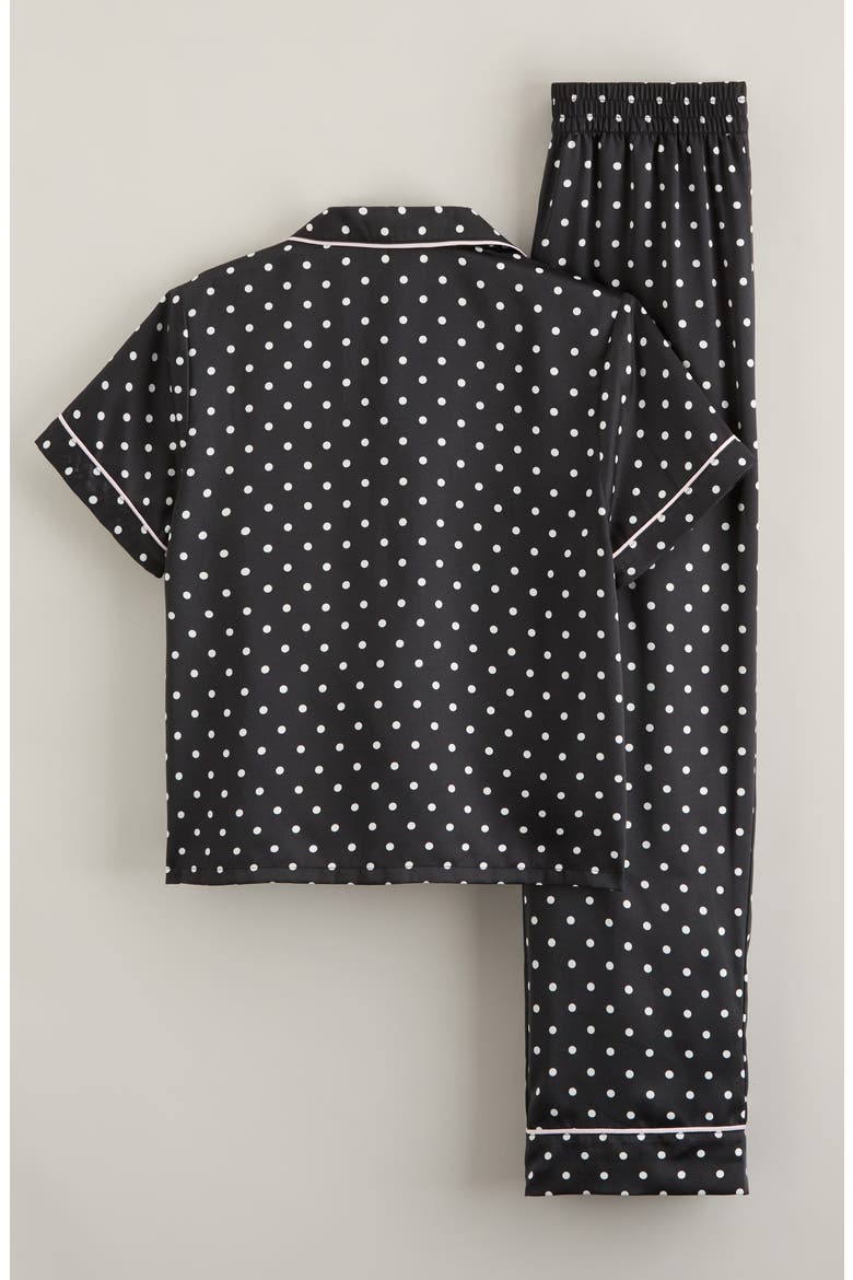 Kids' Satin Pajamas, Alternate, color, BLACK WHITE DOT