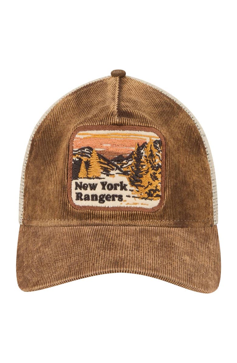 New Era Men's New Era Brown/Cream New York Rangers Vintage Landscape 9TWENTY A-Frame Adjustable Trucker Hat, Alternate, color, Brown