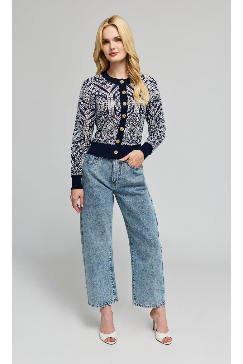 Erin Cotton Eyelet Cardigan, Alternate, color, Navy/White