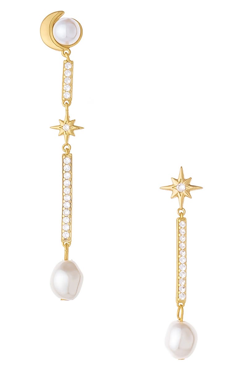 Ettika Mismatched Imitation Pearl Drop Earrings, Main, color, 