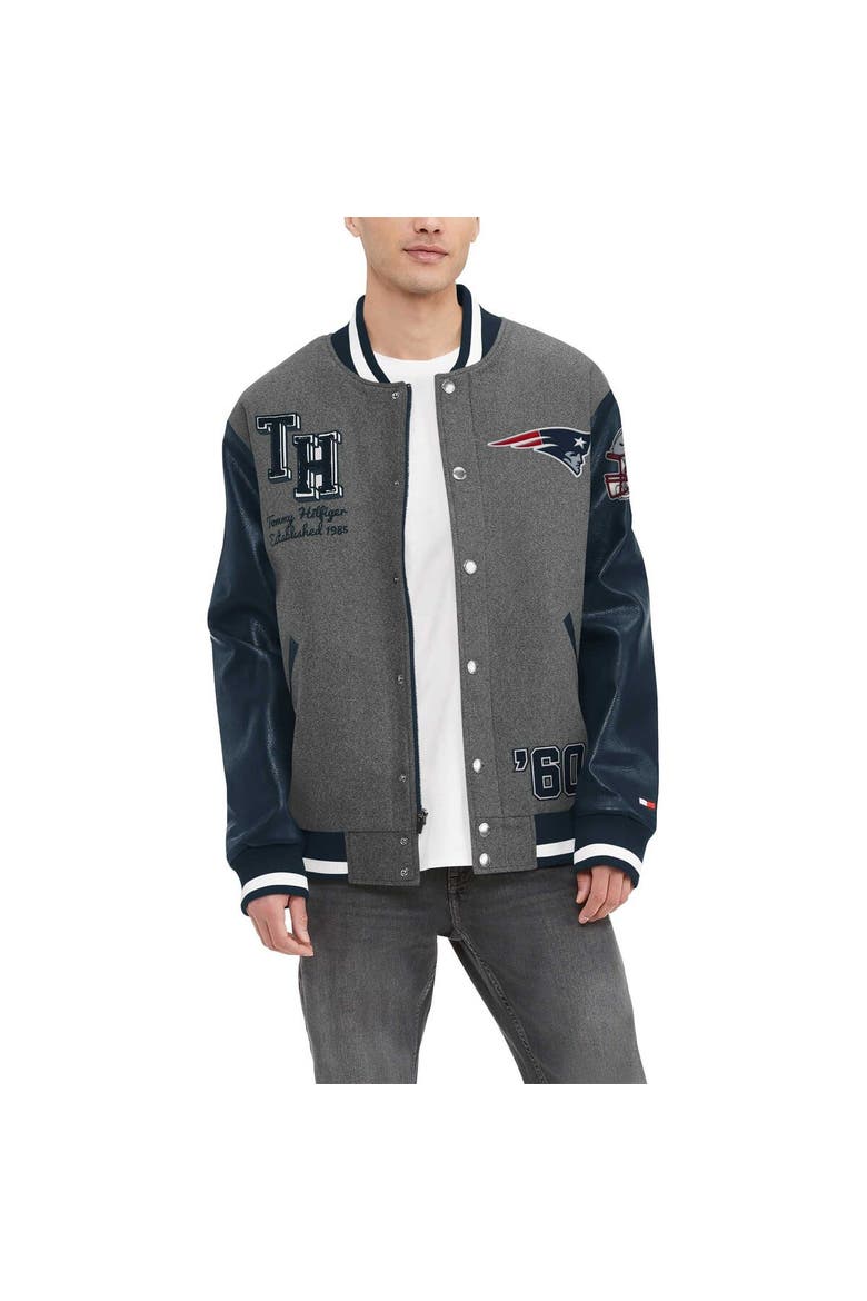 Men's Tommy Hilfiger  Heather Gray/Navy New England Patriots Gunner Full-Zip Varsity Jacket, Main, color, Heather Gray