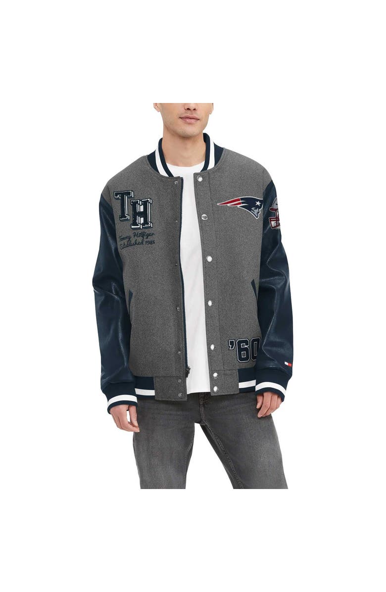 Tommy Hilfiger Men's Tommy Hilfiger  Heather Gray/Navy New England Patriots Gunner Full-Zip Varsity Jacket, Main, color, Heather Gray