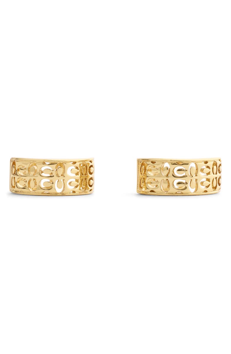 COACH Quilted Cutout Huggie Hoop Earrings, Alternate, color, Shiny Gold