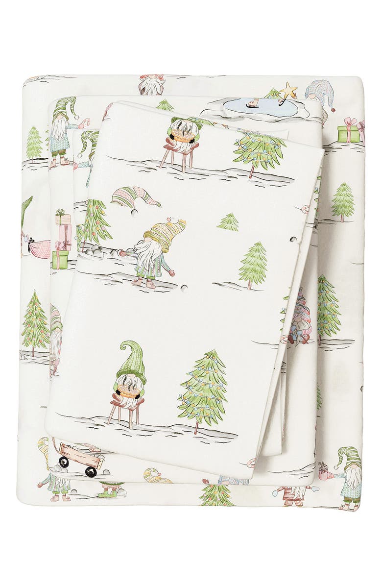 Woven & Weft Turkish Cotton Flannel Holiday Sheet Set, Alternate, color, Yuletide Gnomes