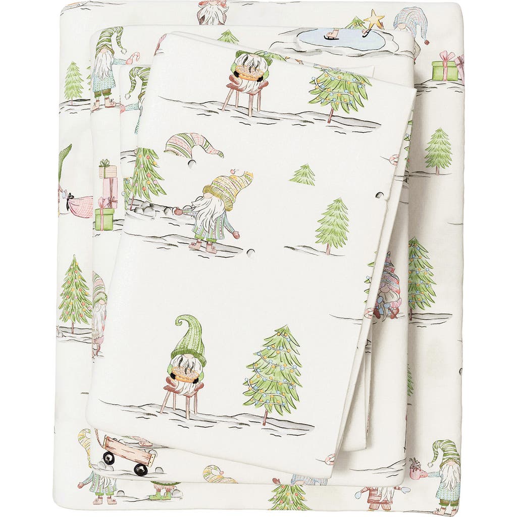 Woven & Weft Cheerful Christmas 4-piece Flannel Bed Sheet Set In White