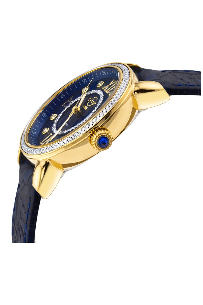 Women's Marsala Diamond Dial Leather Strap Watch, 37mm, Alternate, color, BLUE
