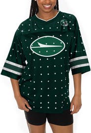 GAMEDAY COUTURE Women's Gameday Couture Green New York Jets Kickoff Time Allover Rhinestone Sports Stripe Jersey V-Neck T-Shirt
