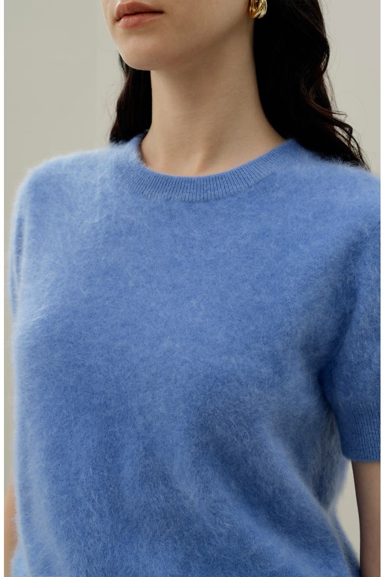 Women's Brushed Cashmere Short-Sleeve Sweater, Alternate, color, Ocean Blue