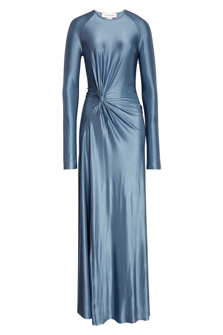 Twist Waist Long Sleeve Jersey Gown, Alternate, color, STONE