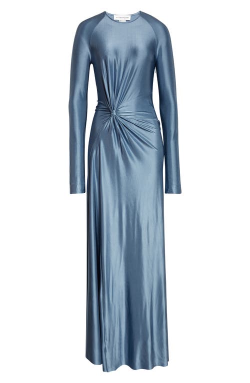 Victoria Beckham Twist Waist Long Sleeve Jersey Gown In Blue