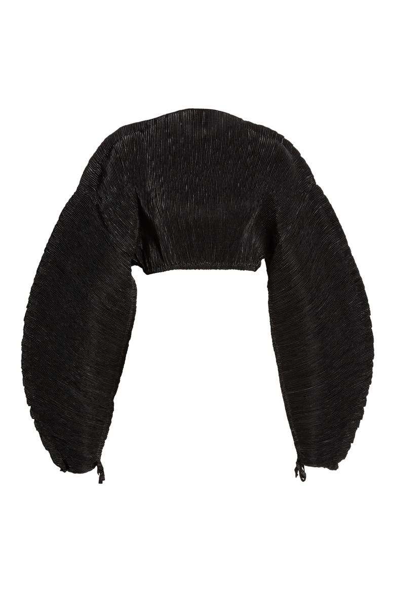 Mala Plissé Pleat Ruched Ruffle Sleeve Top, Alternate, color, BLACK