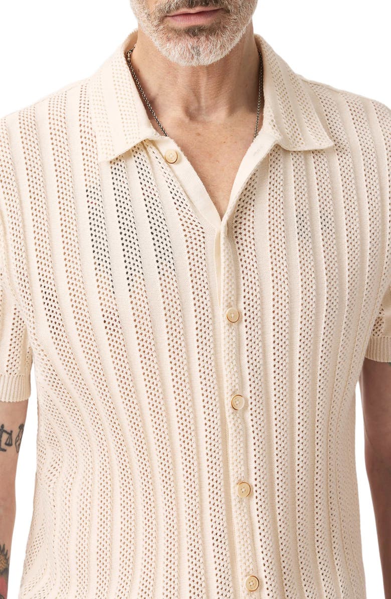 John Varvatos Ferone Open Stitch Stripe Stretch Cotton Sweater, Alternate, color, Ivory