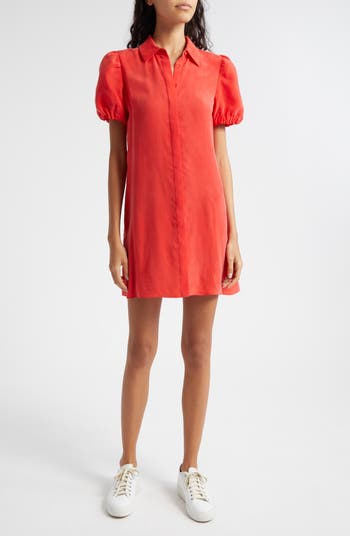 【Alice+Olivia】アリスアンドオリビア Jem レザーシャツドレス alice + olivia Jem Ruffle Sleeve Mini Shirt Dress in
