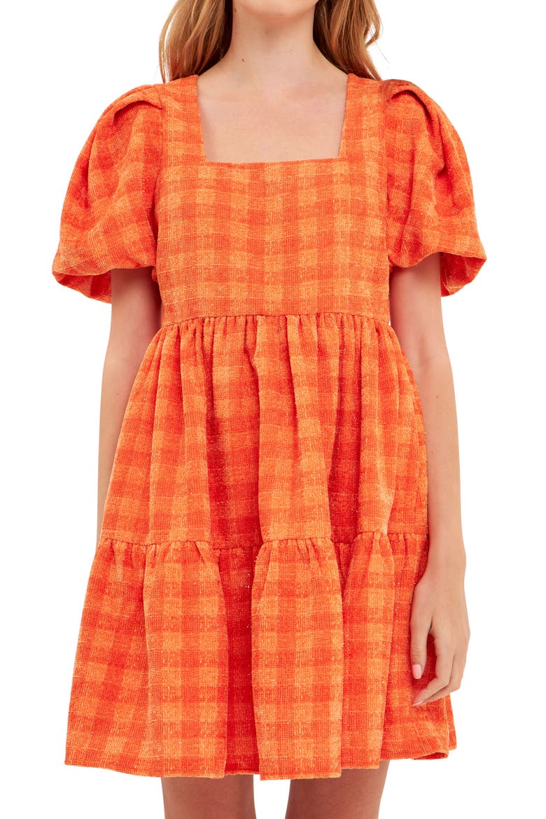 Tweed Babydoll Minidress, Alternate, color, ORANGE