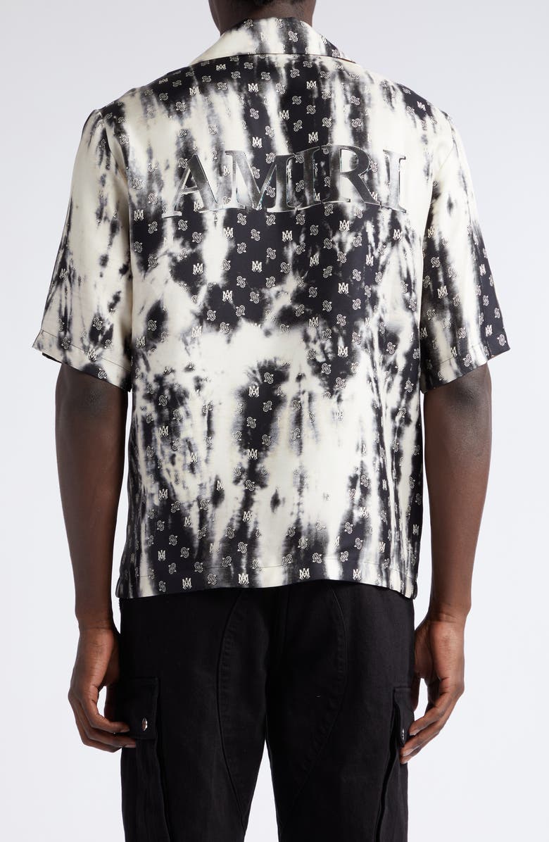 AMIRI Bleach Tie Dye Bandana Logo Print Silk Bowling Shirt, Alternate, color,