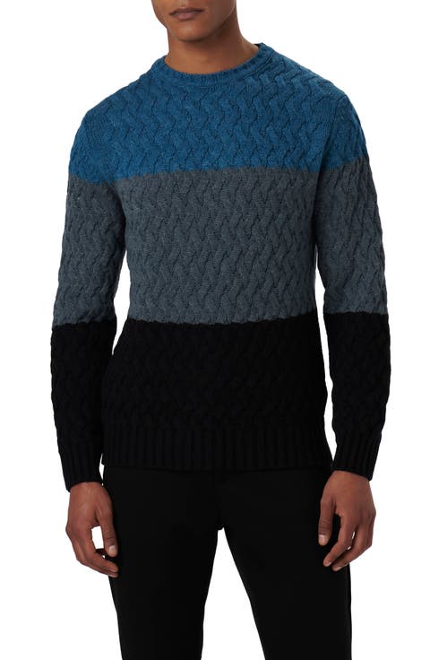 Color Block Merino Wool Blend Crewneck Sweater