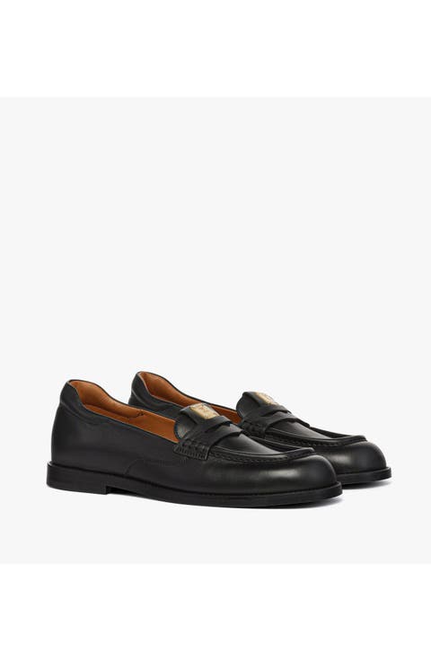 Women's Brass Plate Loafers in Calfskin
