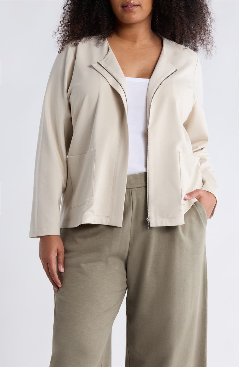 Eileen Fisher Collarless Zip Jacket, Main, color, Papyrus