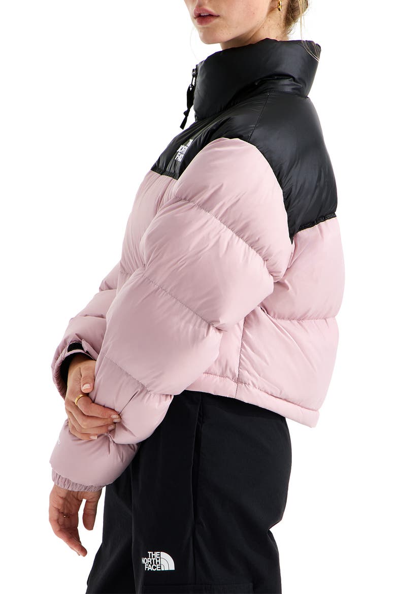 Nuptse Water Repellent 700 Fill Power Down Short Puffer Jacket, Alternate, color, METAL PINK/ TNF BLACK