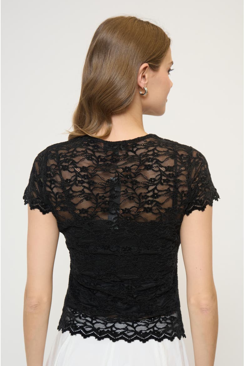 Stella Ruched Lace Top, Alternate, color, Black